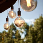 Cafe or Bistro Lights hang from a Nashville balcony