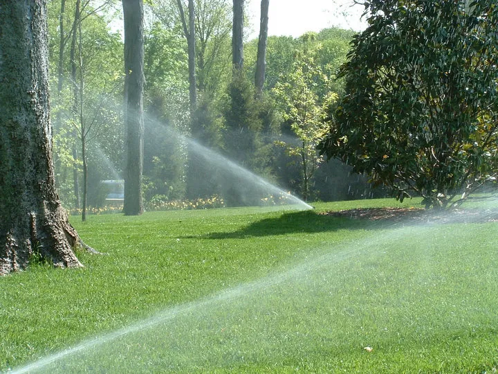 Landscape Irrigation Sprinklers watering grass and trees