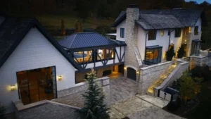 Home with security and landscape lighting system.