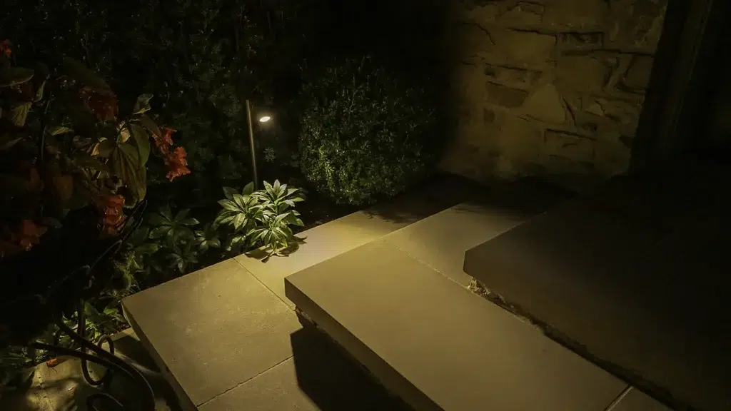 Outdoor steps lit with professional landscape lighting in Franklin, TN